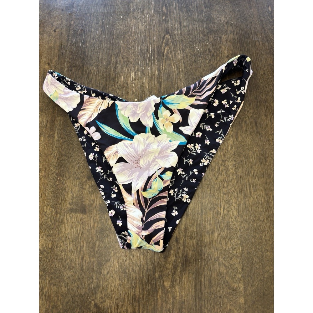 Billabong Womens Shadow Tropic Reversible Hike Bikini Bottom Black Large